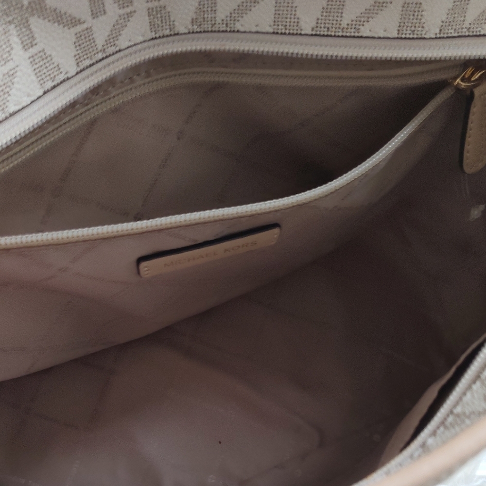 Michael Kors Cream Signature Tote with Leather Trim - Picture 9 of 12